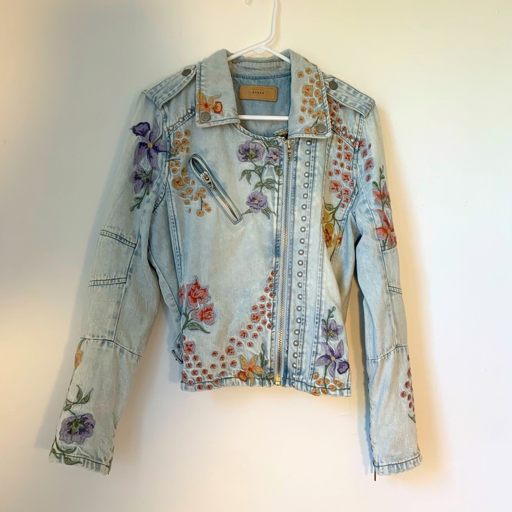 Blank NYC Denim Moto Jacket Embroidery Studs